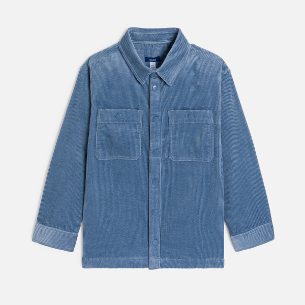 قميص فوقي من القطيفة مضلع سادة، أزرق اللون، للأولاد 